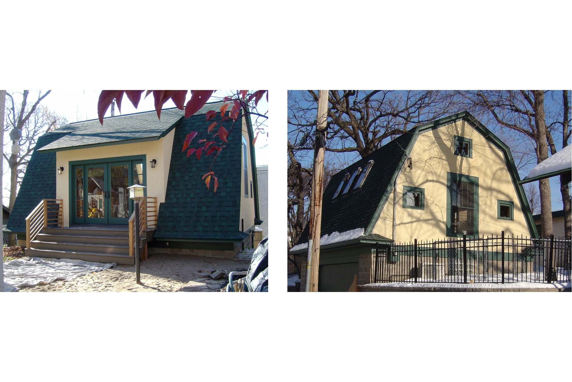 Exterior from Backyard (left) & Exterior from Alley (right) near the end of construction